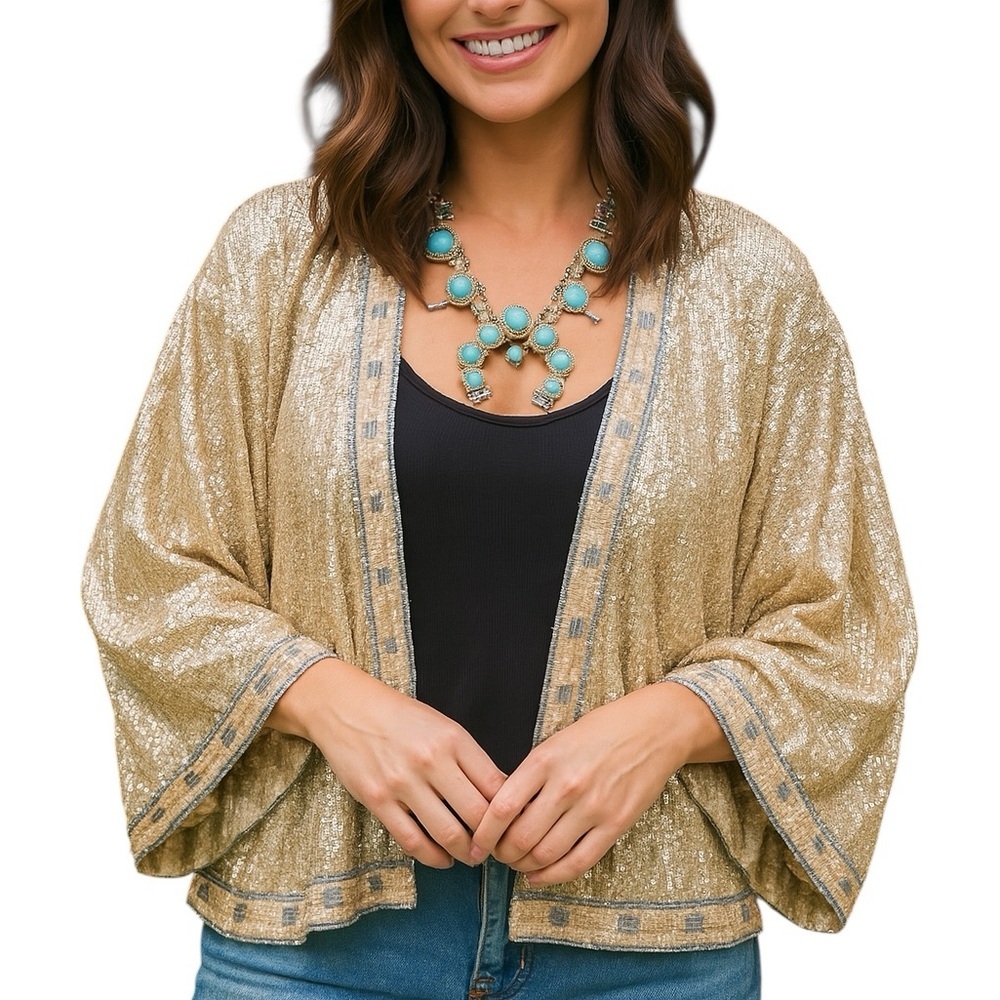 Johnny Was embroidered Tanya Sequin Crop Kimono (oversized)